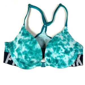 PINK Victorias Secret 32B Pushup Bra Tie Dye Black Blue Front Close #0687
